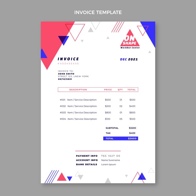 フラットデザインの幾何学的なフィットネスの請求書