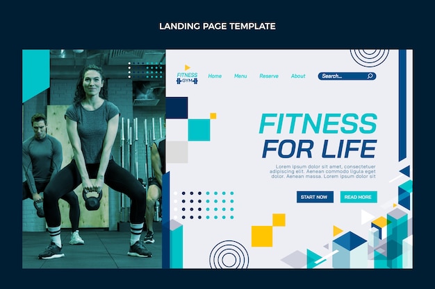 Flat design geometric fitness landing page