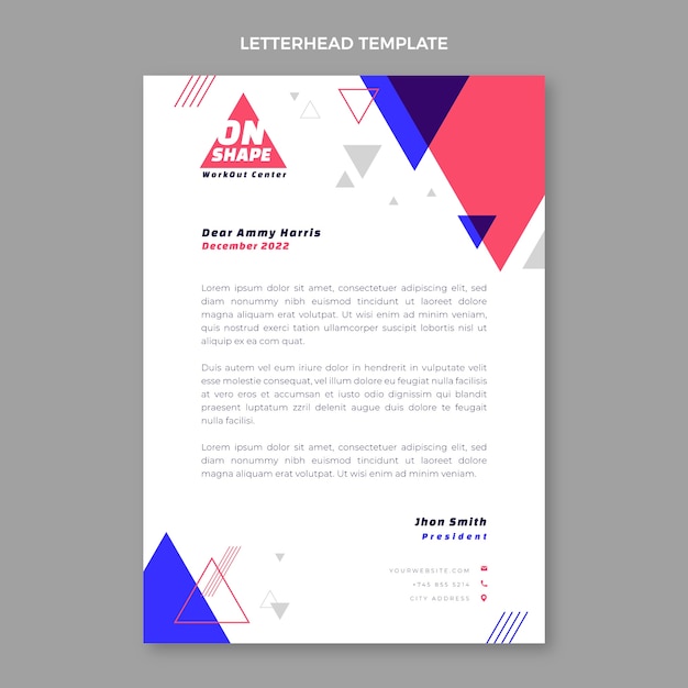 Flat design geometric fitness letterhead