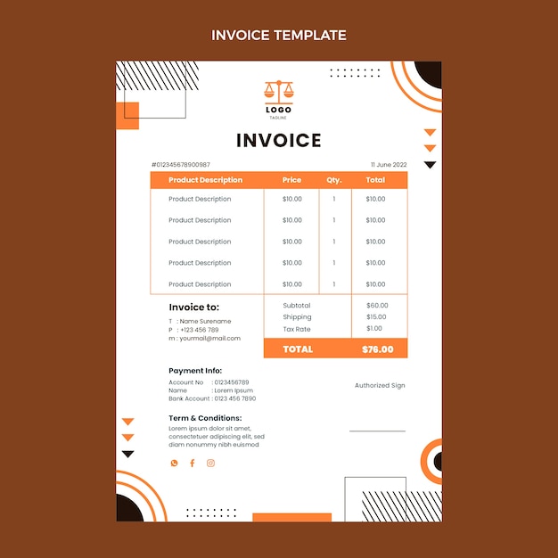 Flat design geometric law firm invoice template