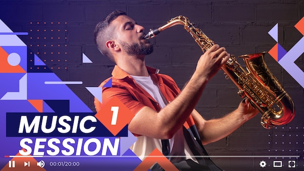 Flat design geometric music youtube thumbnail with different shapes