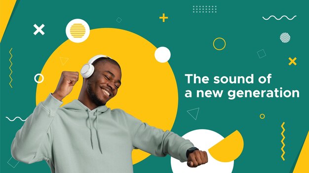 flat design geometric music youtube thumbnail with different shapes