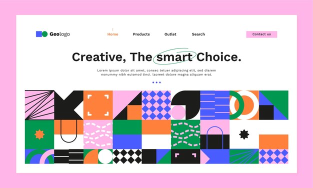 フラットデザインの幾何学模様のランディングページ