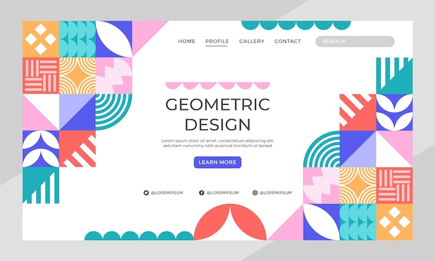 無料ベクター フラットデザインの幾何学模様のランディングページ