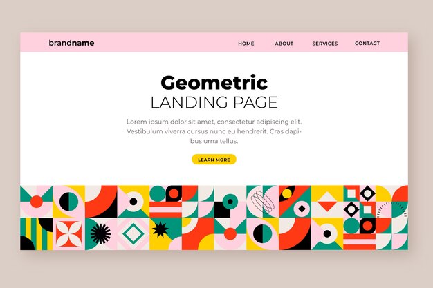 フラットデザインの幾何学模様のランディングページ