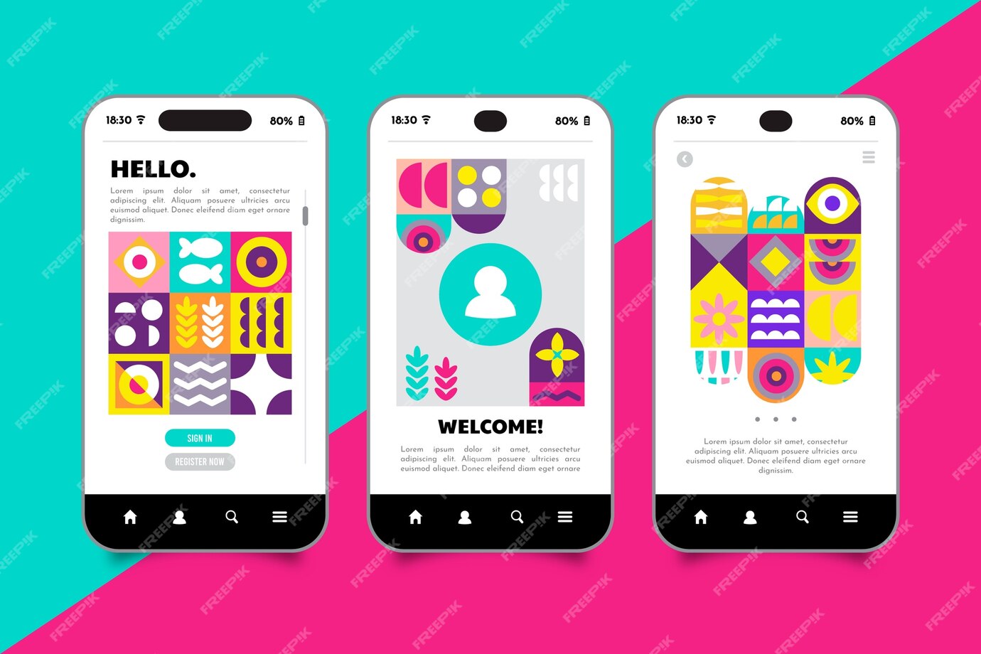 Free Vector Flat design geometric pattern mobile design template