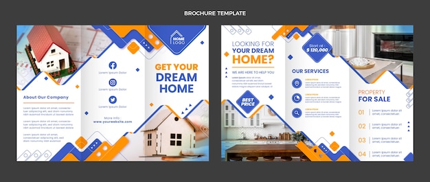 Vettore gratuito brochure immobiliare geometrica design piatto