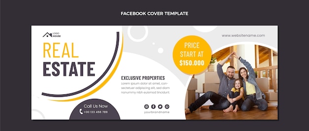 Flat design geometric real estate facebook cover