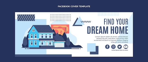 Плоский дизайн геометрической обложки facebook недвижимости