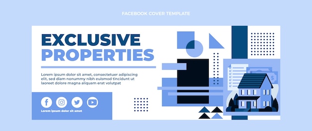 Vettore gratuito design piatto della copertina di facebook immobiliare geometrica