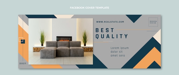 Vettore gratuito copertina facebook immobiliare geometrica design piatto