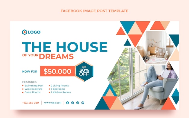 Free vector flat design geometric real estate facebook post