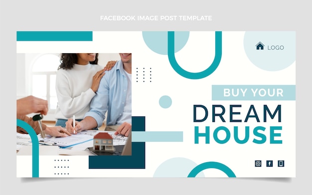 Free vector flat design geometric real estate facebook post