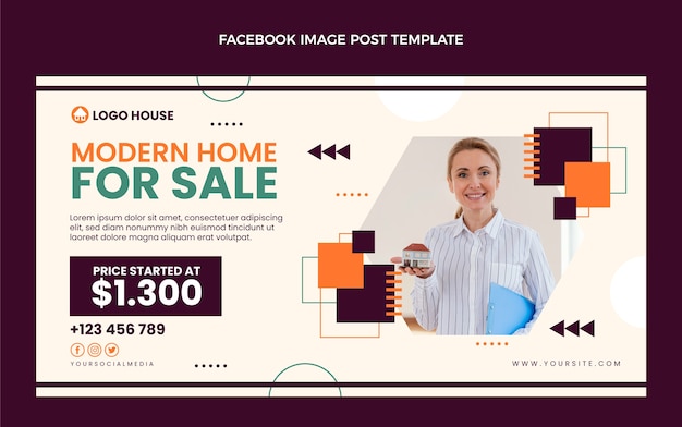 Vettore gratuito post di facebook immobiliare geometrico design piatto