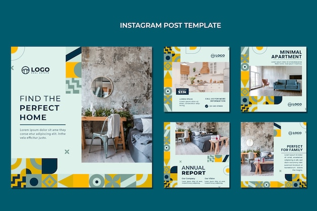 Vettore gratuito post di instagram immobiliare geometrico design piatto