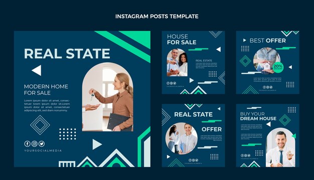 Flat design geometric real estate instagram posts