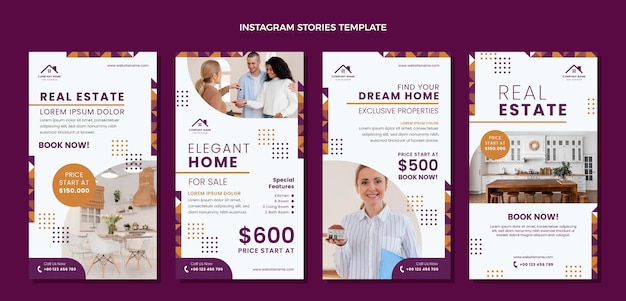 Flat design geometric real estate instagram stories