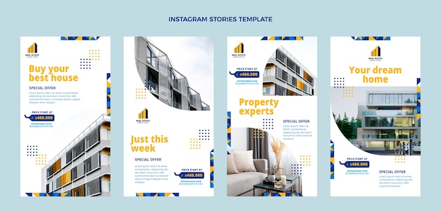 Flat design geometric real estate instagram stories