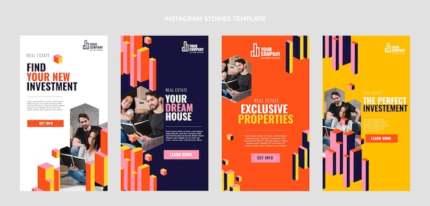 Vettore gratuito storie di instagram immobiliari geometriche dal design piatto