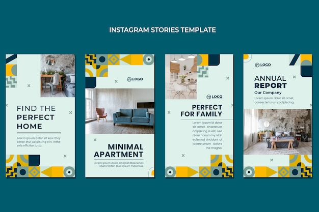 Vettore gratuito storie di instagram immobiliari geometriche dal design piatto