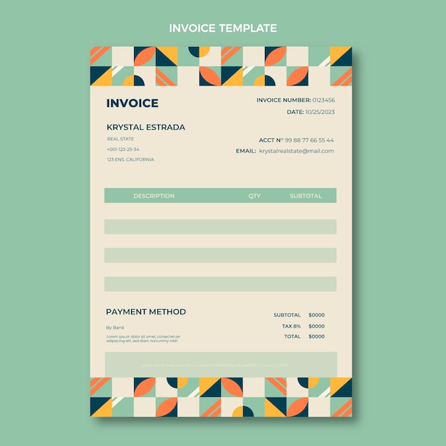 Flat design geometric real estate invoice template