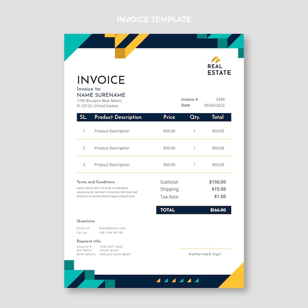 Free vector flat design geometric real estate invoice