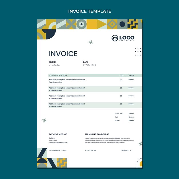 Flat design geometric real estate invoice