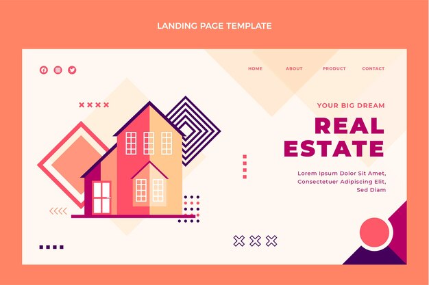 Flat design of geometric real estate landing page