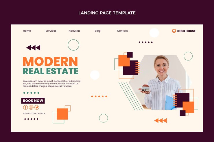 Free Vector flat design geometric real estate landing page