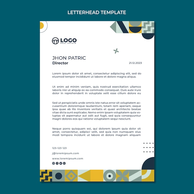 Flat design geometric real estate letterhead