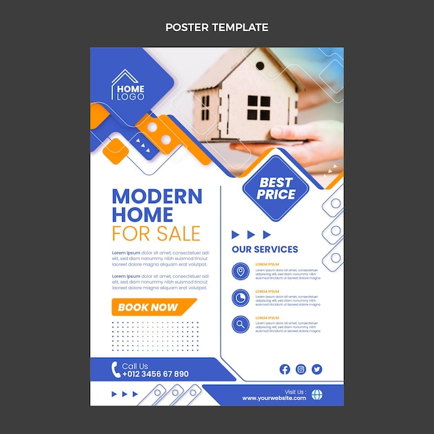 Flat design geometric real estate poster