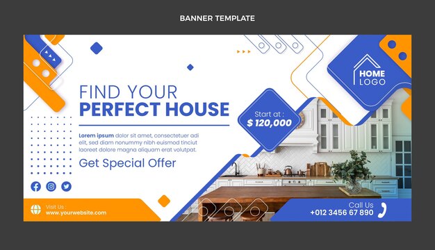 Flat design geometric real estate sale banner