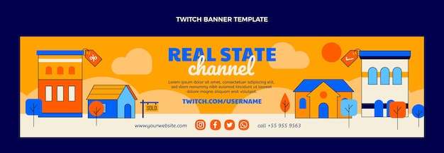 Free vector flat design geometric real estate twitch banner