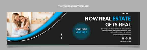 Free vector flat design geometric real estate twitch banner