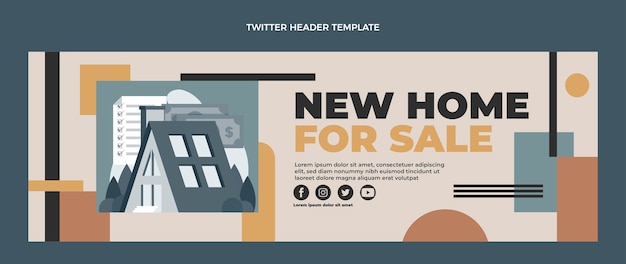 Free vector flat design geometric real estate twitter header