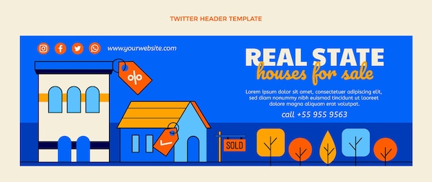 Free vector flat design geometric real estate twitter header