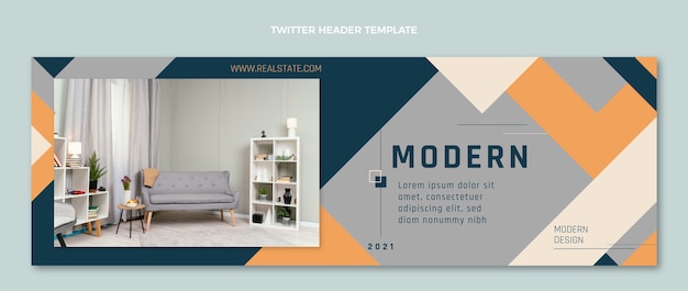 Free vector flat design geometric real estate twitter header