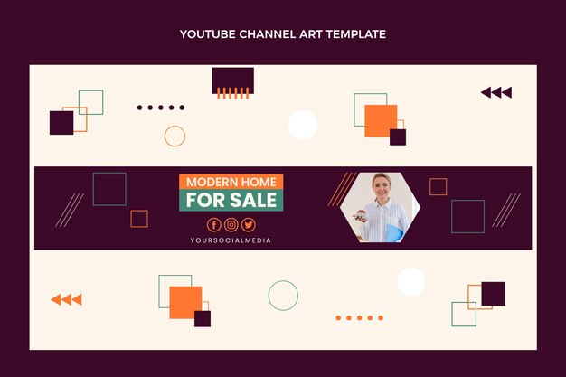 Flat design geometric real estate youtube channel art