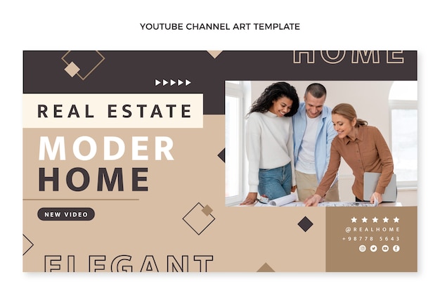 Free vector flat design geometric real estate youtube channel art