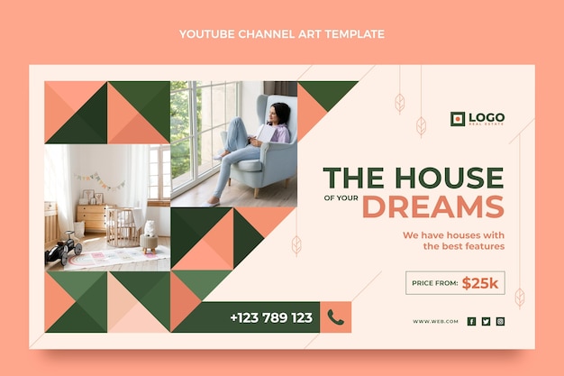 Flat design geometric real estate youtube channel