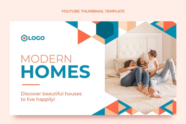 Free vector flat design geometric real estate youtube thumbnail