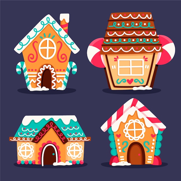 Free vector flat design gingerbread house collection