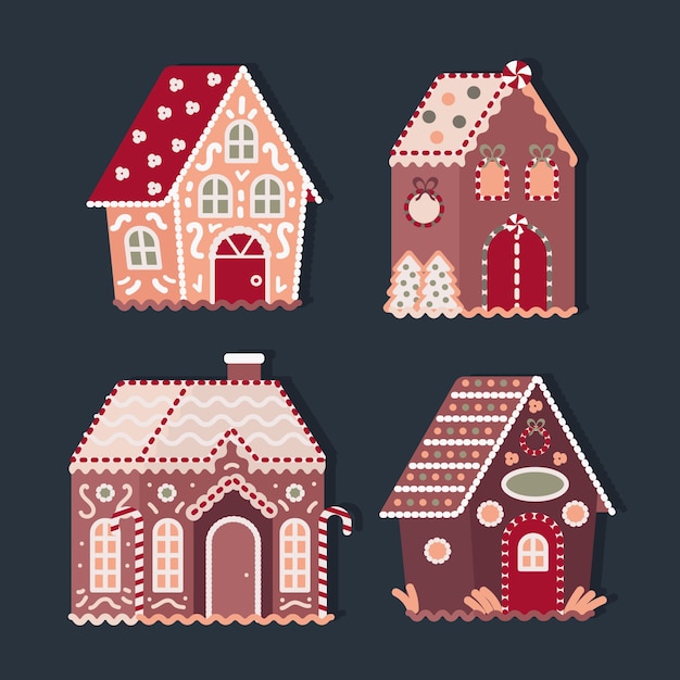 Flat design gingerbread house collection