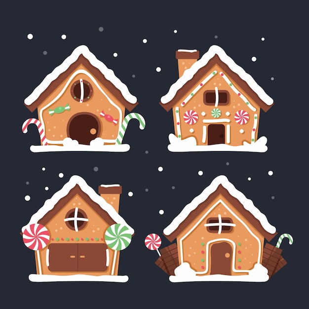 Flat design gingerbread house collection