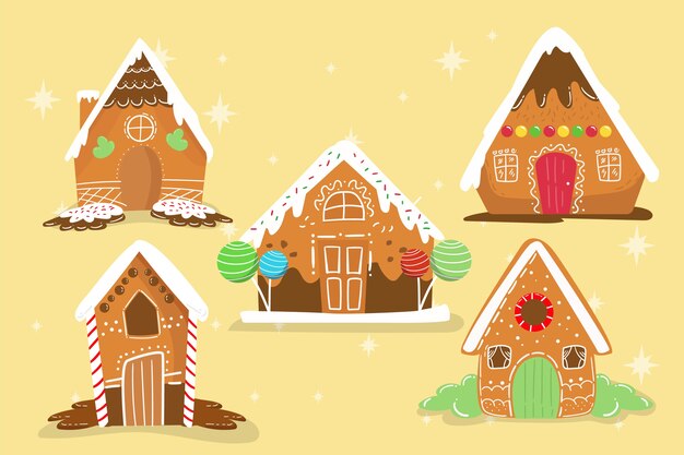 Flat design gingerbread house collection