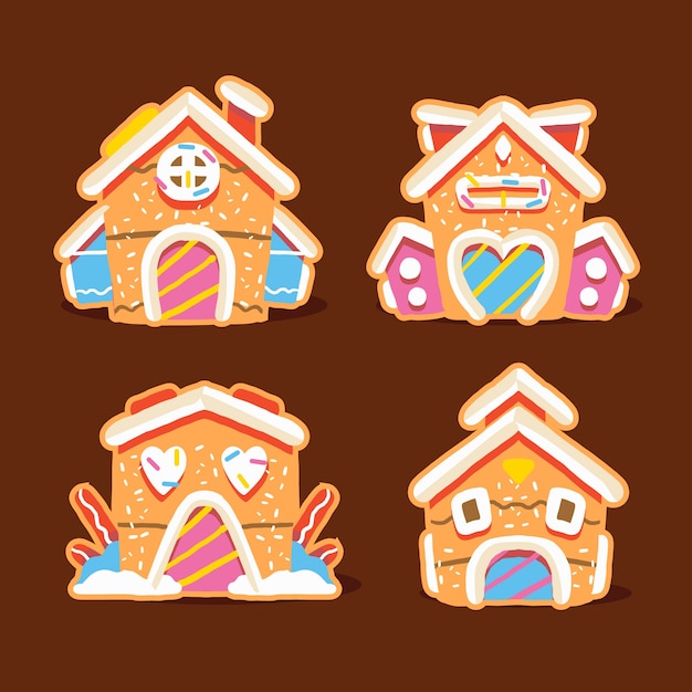 Flat design gingerbread house collection