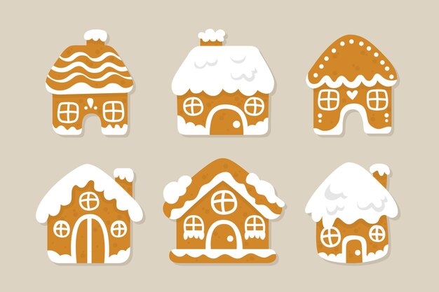 Flat design gingerbread house collection