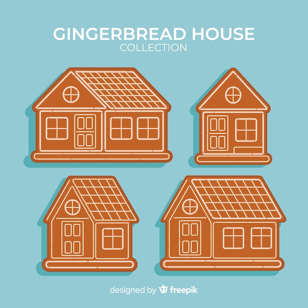 Flat design gingerbread house collection