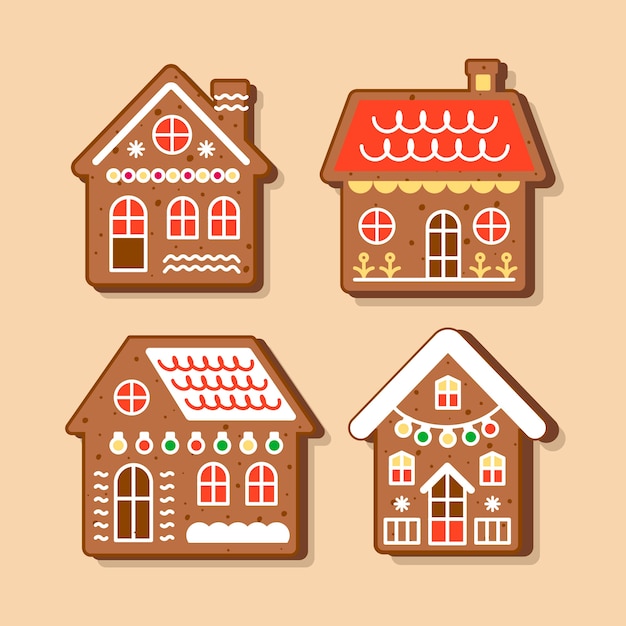 Free vector flat design gingerbread house collection