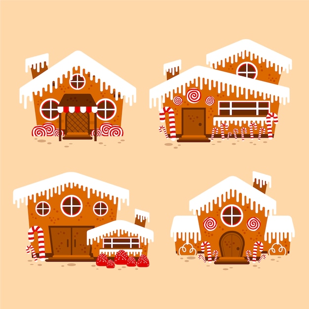 Free vector flat design gingerbread house collection